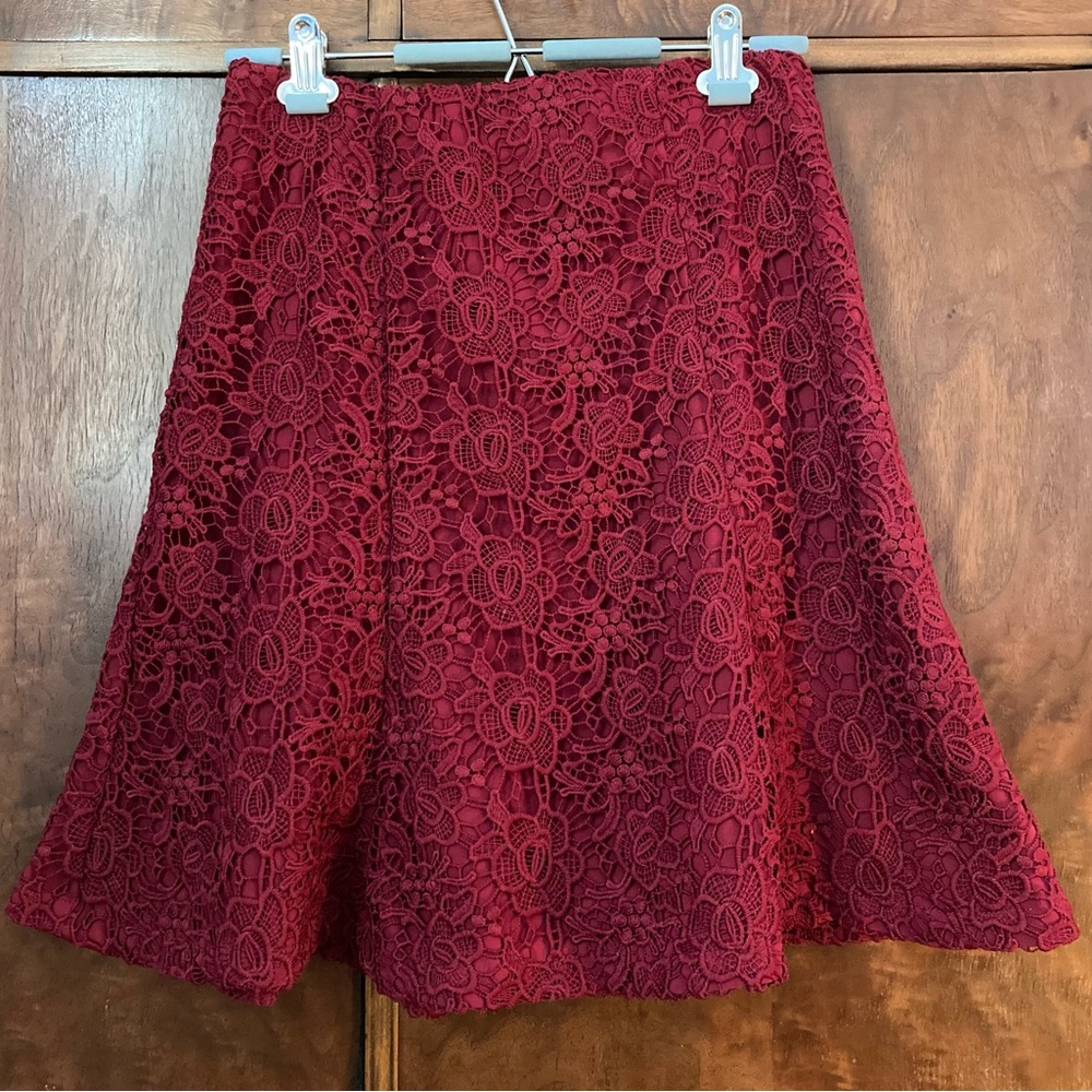 Nanette Lepore Size 4 Red/Crimson Lace Fit and Flare Skirt